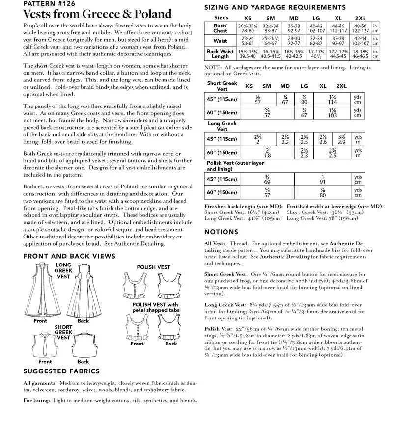 Folkwear Patterns - Vests from Greece and Poland