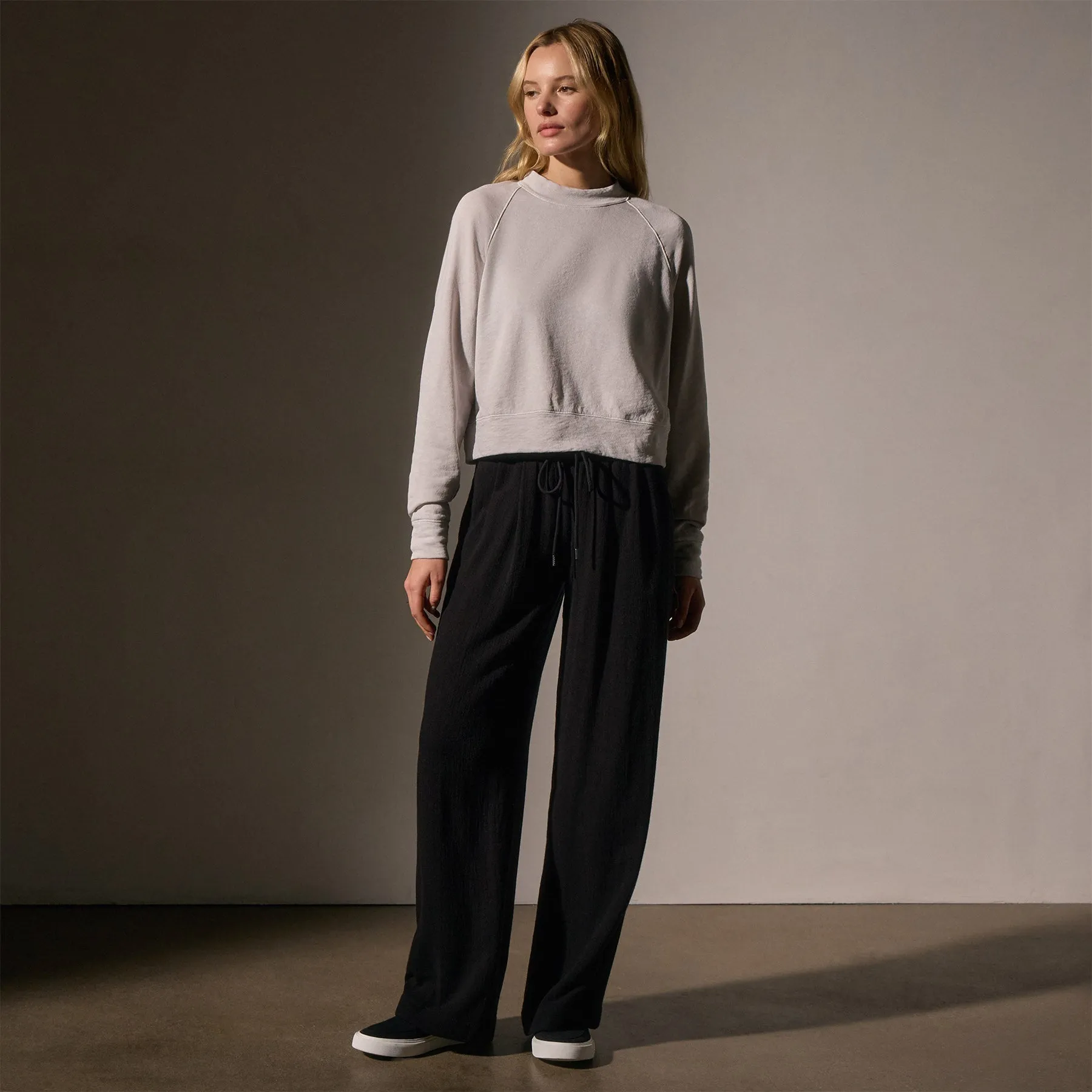 French Terry Cropped Mock Neck - Light Mist Pigment