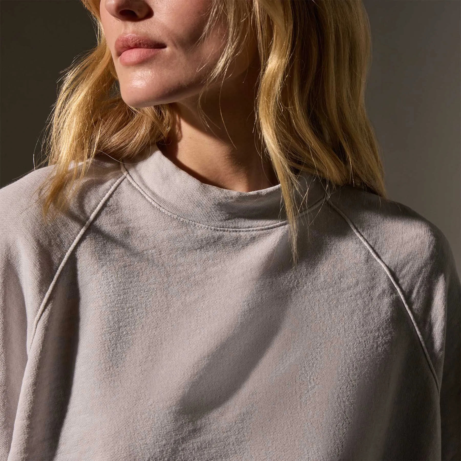 French Terry Cropped Mock Neck - Light Mist Pigment
