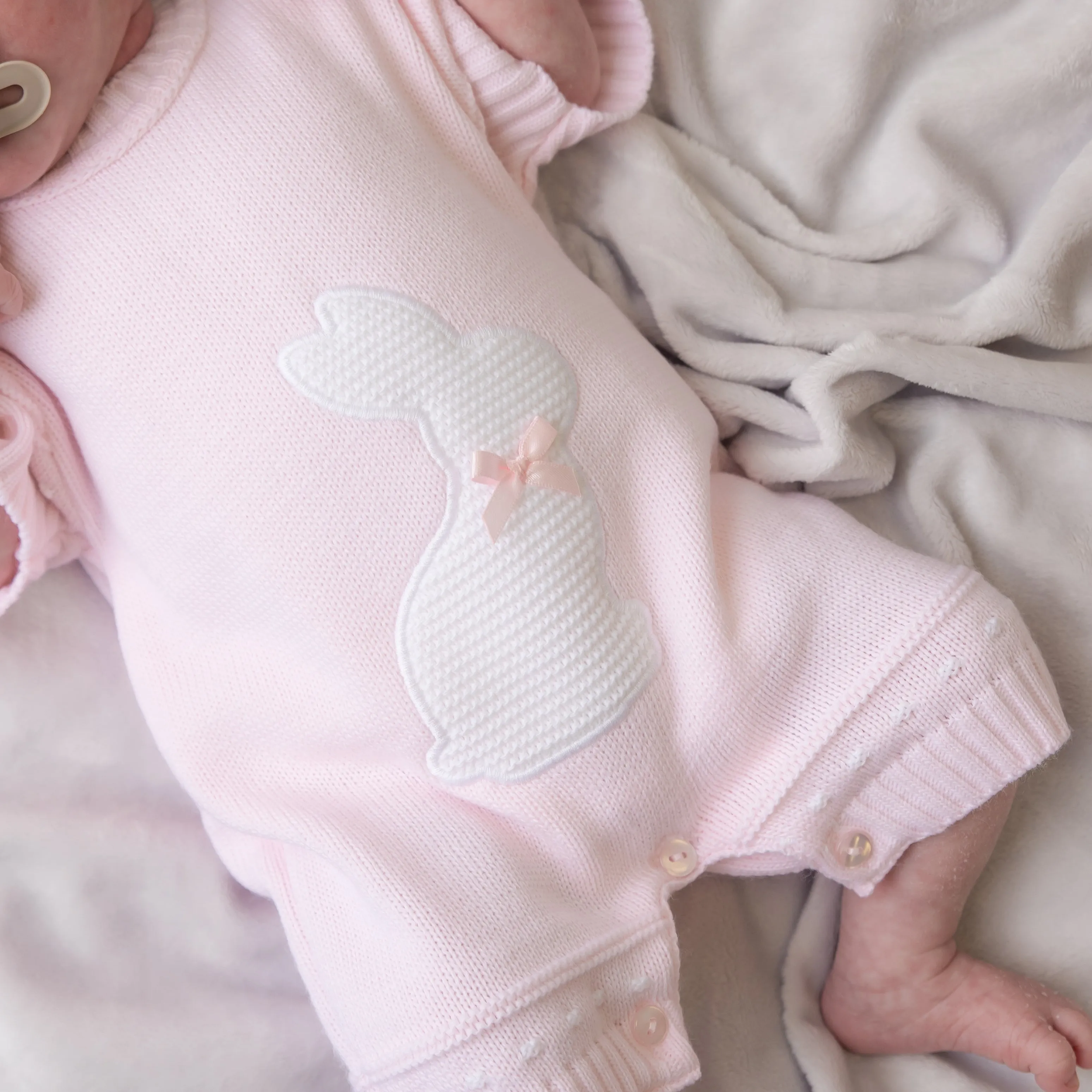 Girls Pink Bunny Knitted Romper