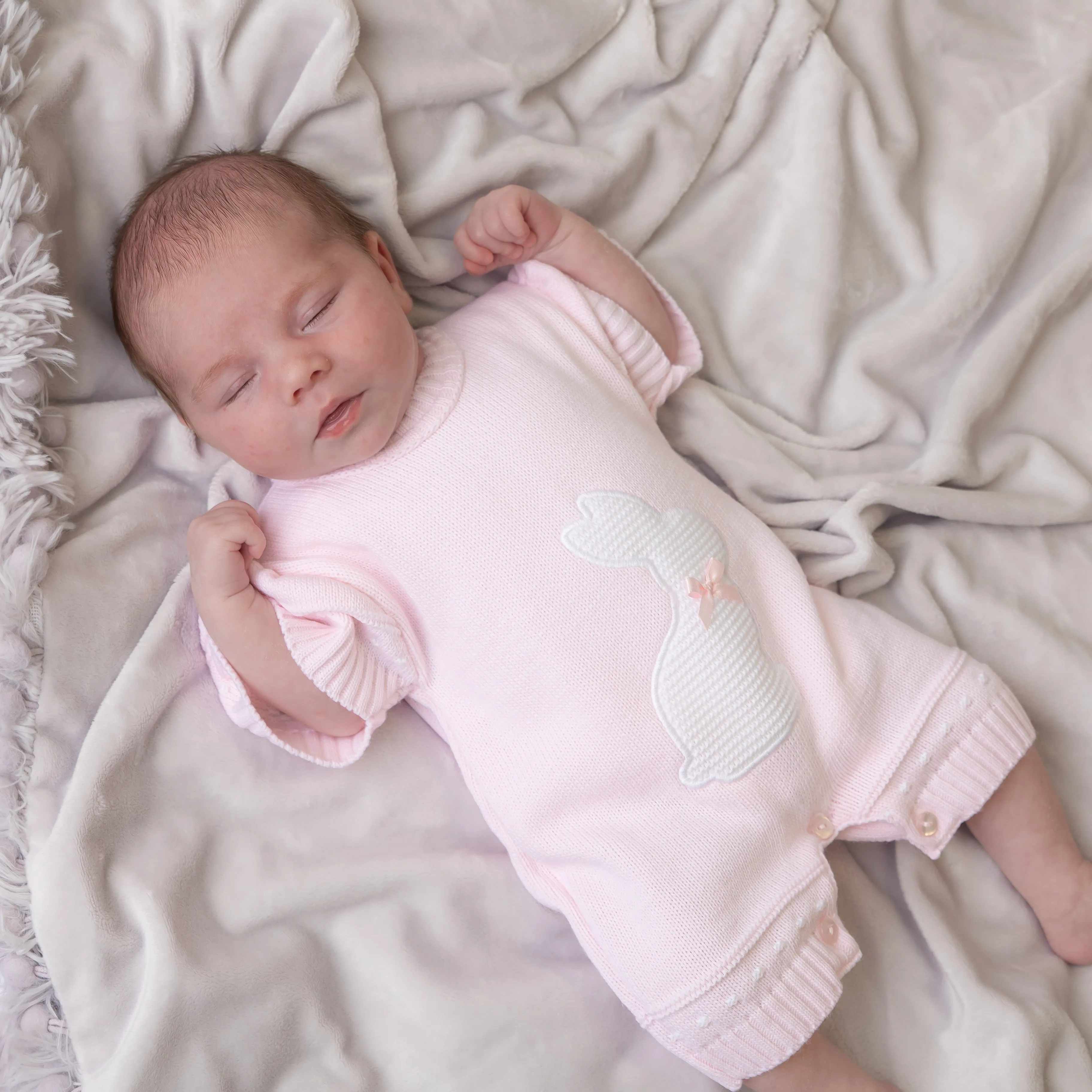 Girls Pink Bunny Knitted Romper