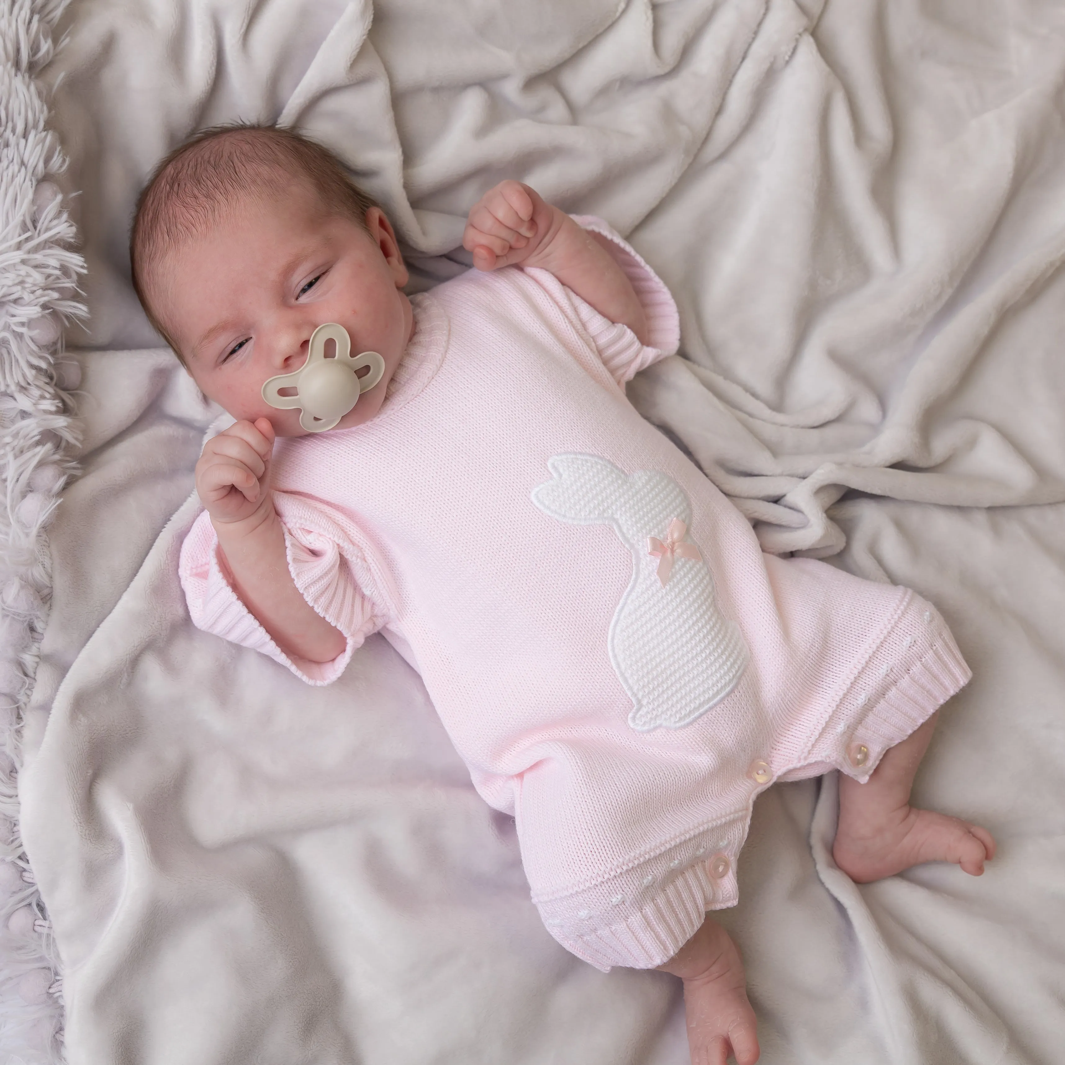 Girls Pink Bunny Knitted Romper