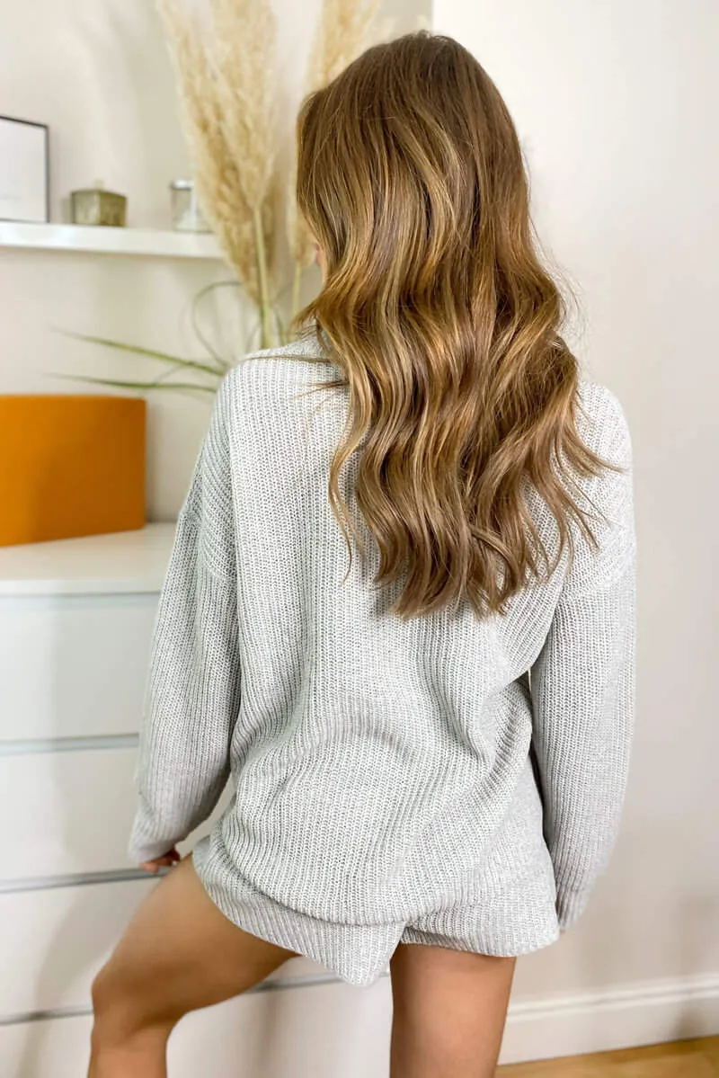 Grey  Knitted Button Up Cardigan