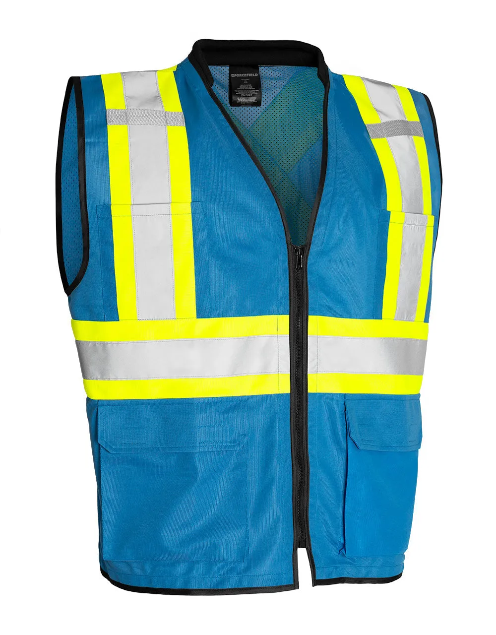 Hi Vis Traffic Safety Vest with Zipper Front, Tricot Polyester