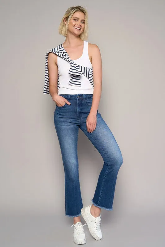 High Rise Cropped Boot Cut Denim Jean Pants
