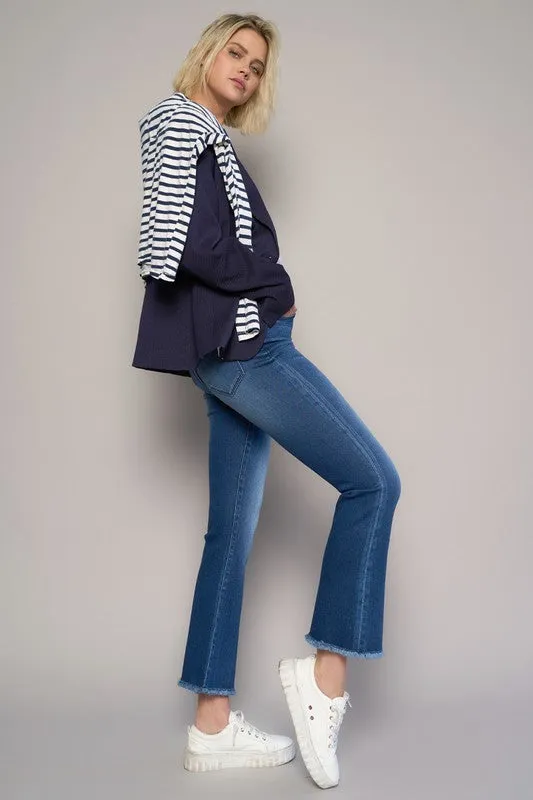 High Rise Cropped Boot Cut Denim Jean Pants