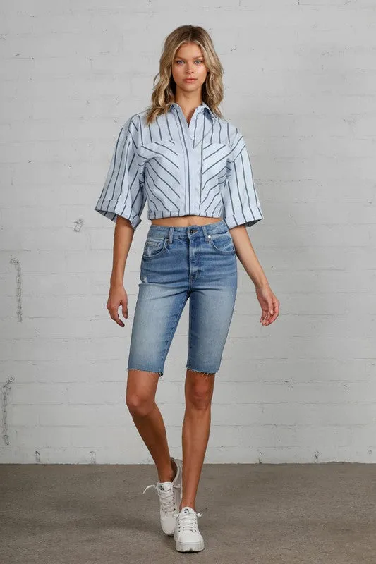 High Rise Denim Bike Shorts