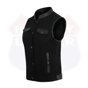 HL21580Black Womens Black Denim Motorcycle Club Vest