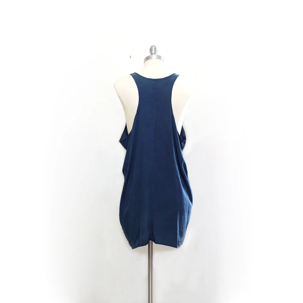 Indigo dyed silk Racerback Mini Dress