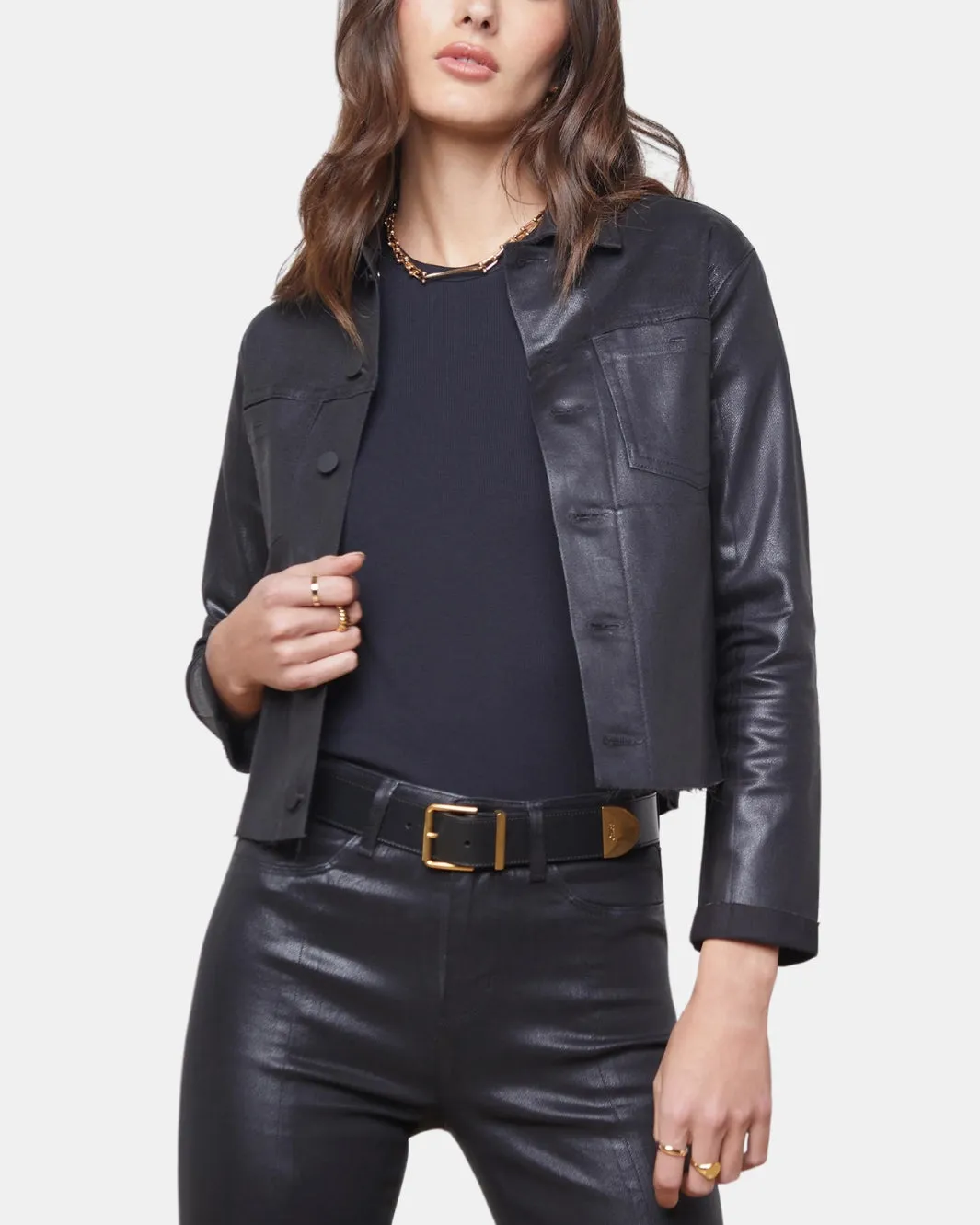 JANELLE COATED JACKET IN SATURATED BLACK