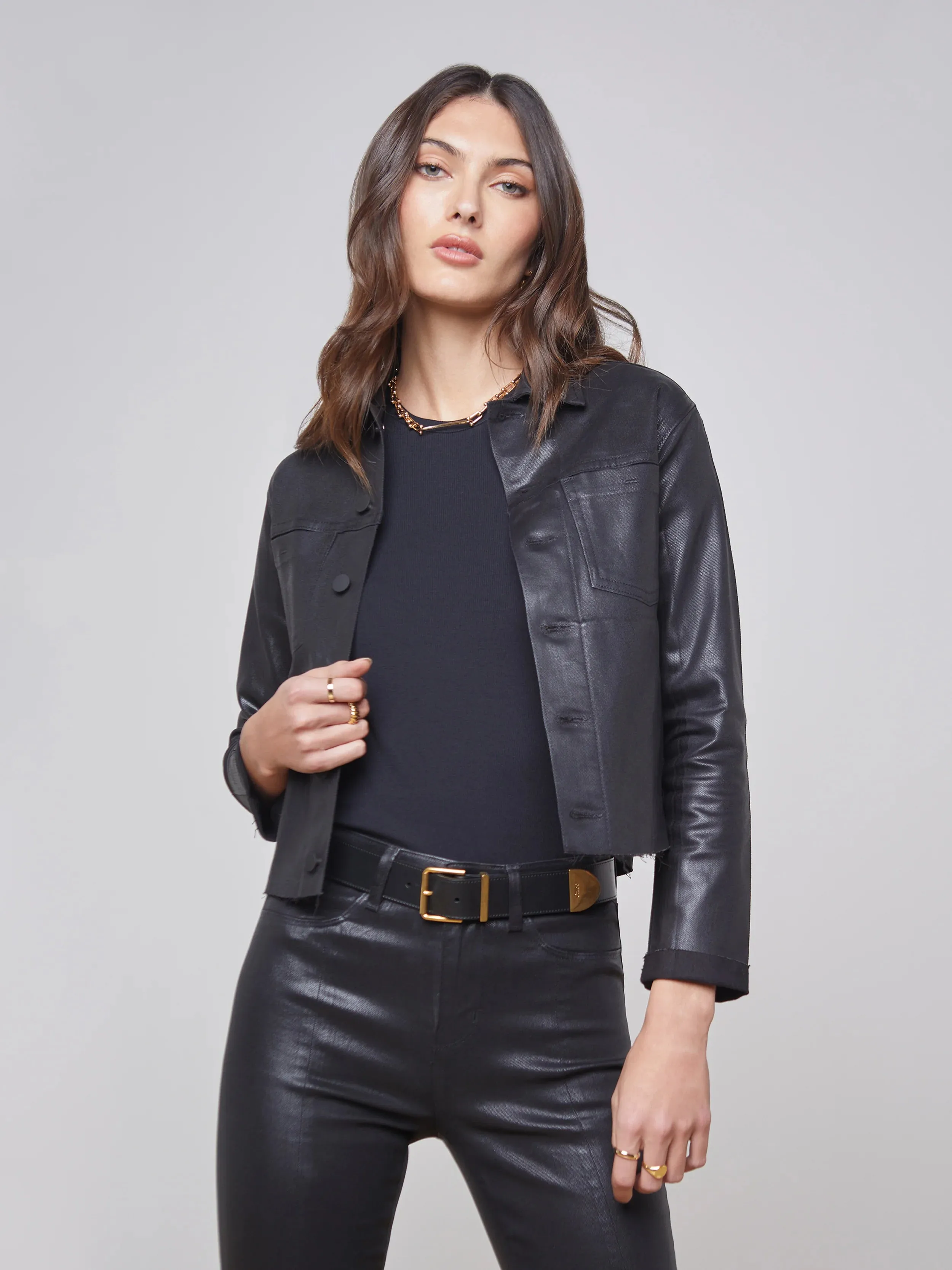 JANELLE COATED JACKET IN SATURATED BLACK