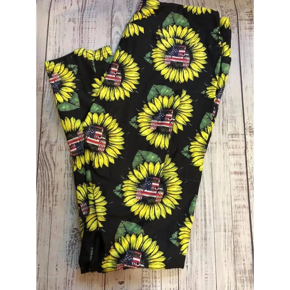 Jeeper American Sunflower Capri Leggings Off Road 4x4 Jeeper High Waist Jeepers  with Pockets -  Ready to Ship