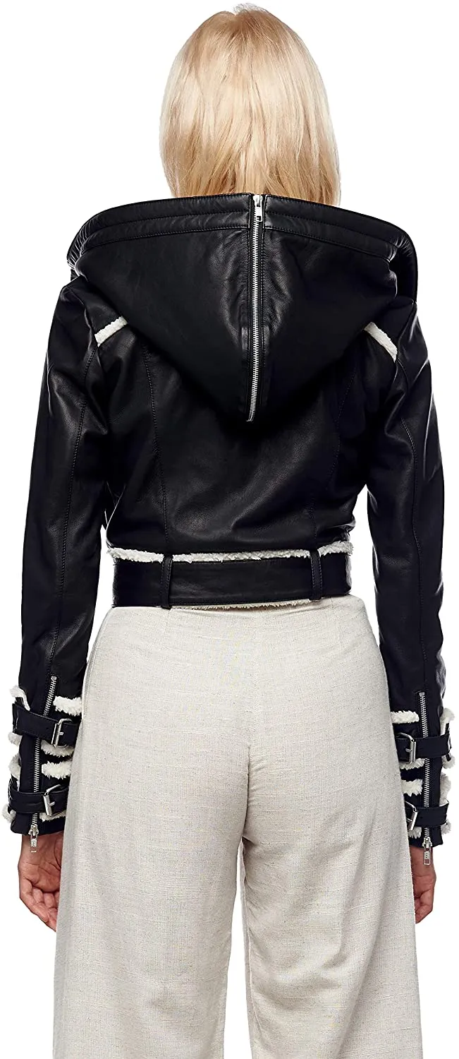 Jonny Cota Studio Cropped Leather Jacket with Hood, Women's