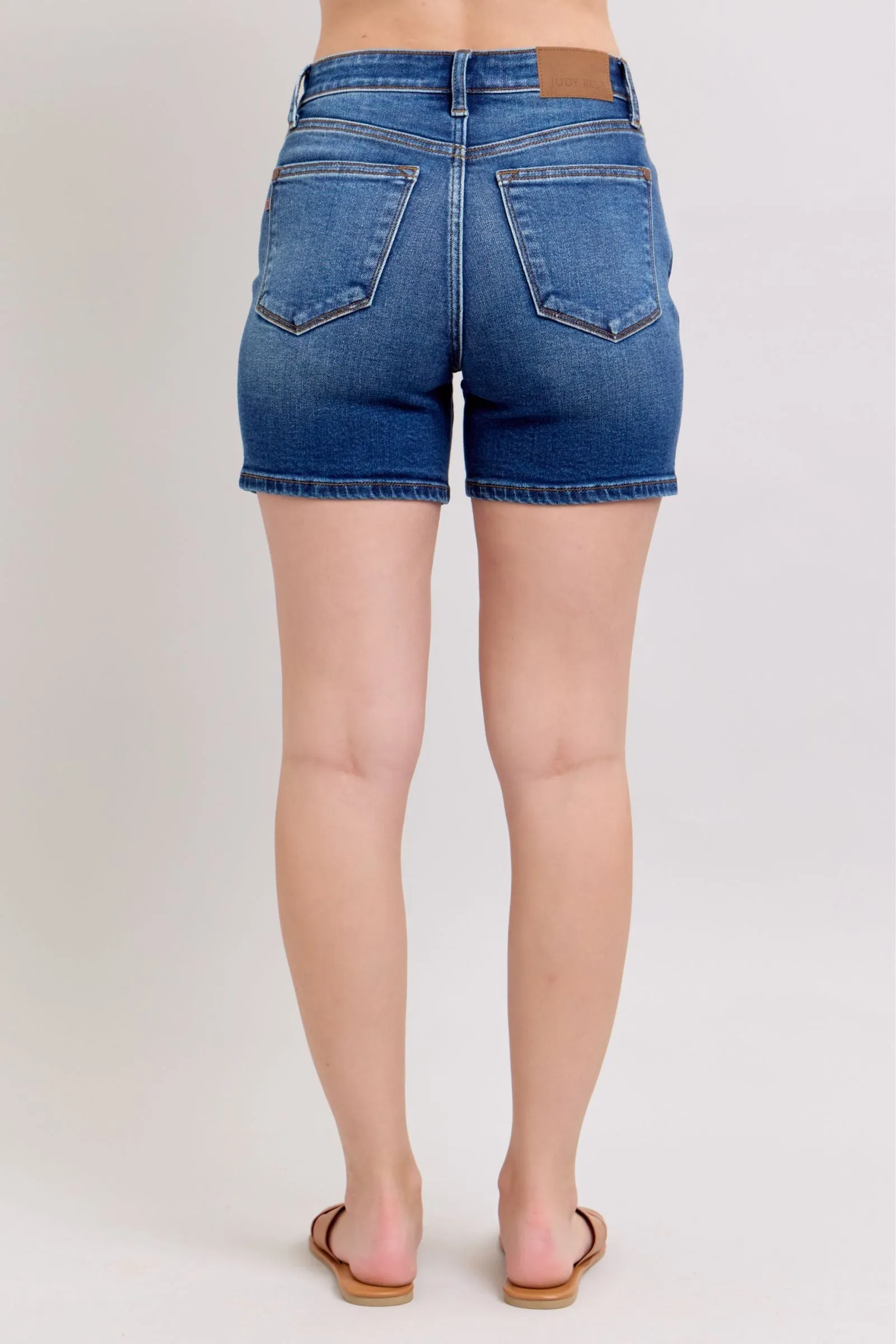 JUDY BLUE Dark Wash 2 Button Dad Denim Shorts