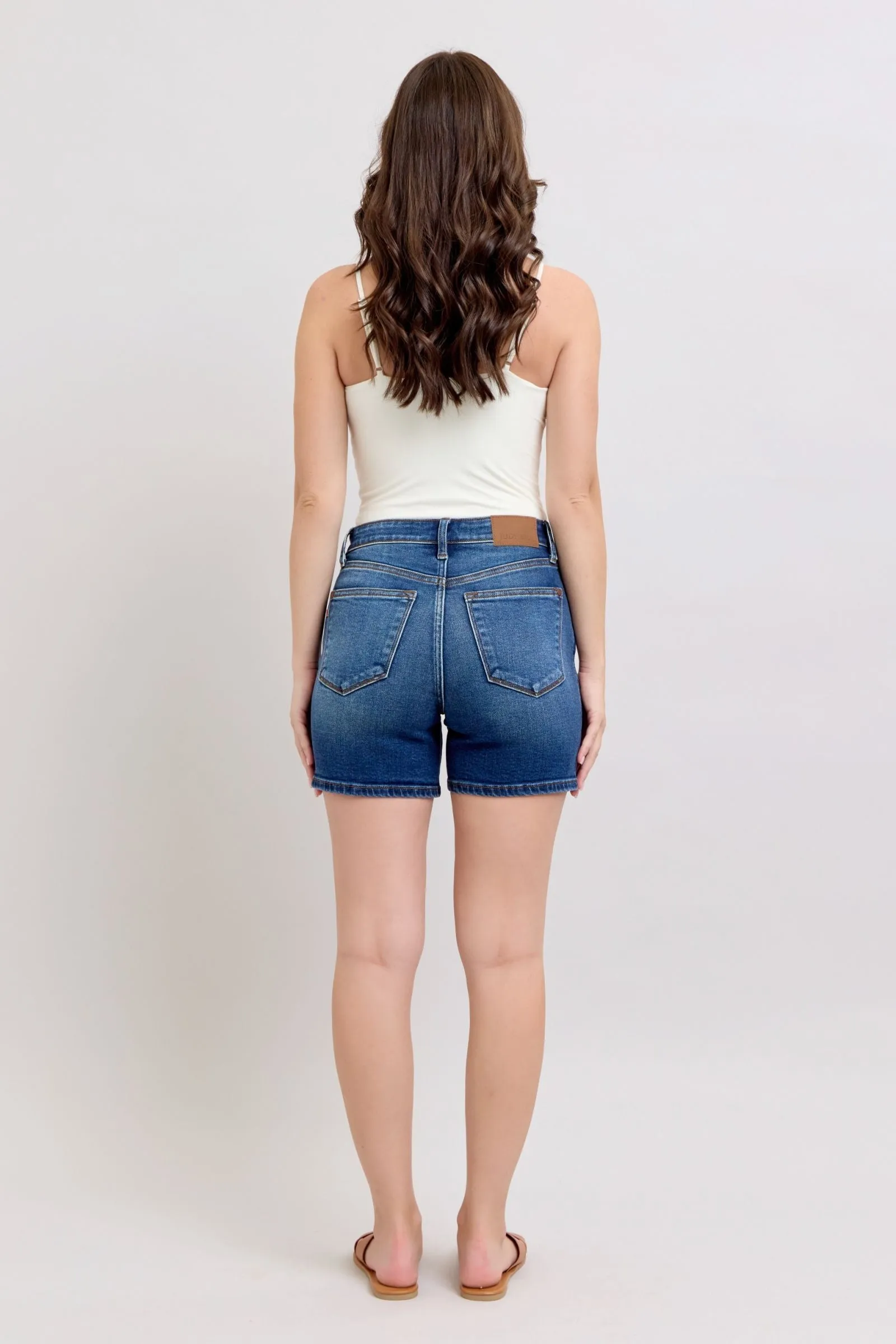 JUDY BLUE Dark Wash 2 Button Dad Denim Shorts