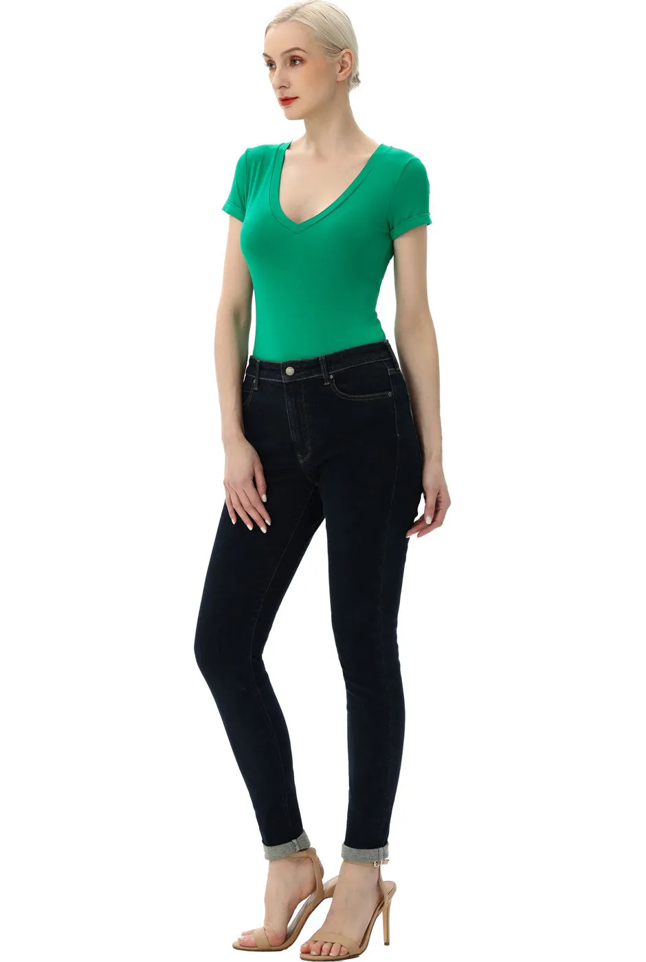 Kimi   Kai Women's V-Neck Basic Bodysuit
