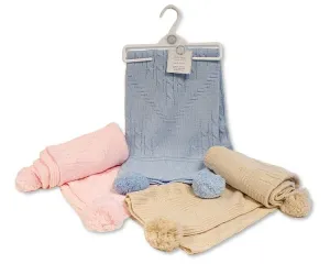 Knitted Baby Wrap with Pompoms -  Bw 112-1074