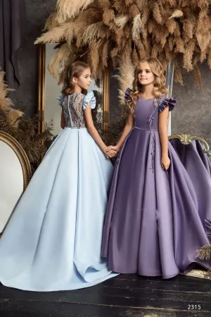 L2315 Light Blue Prom Dress with Flutter Sleeves