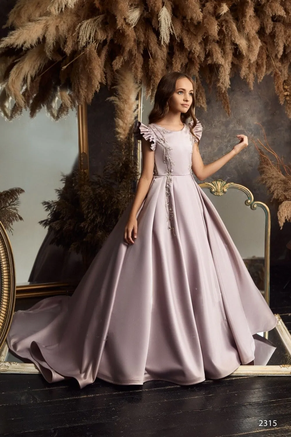 L2315 Light Blue Prom Dress with Flutter Sleeves