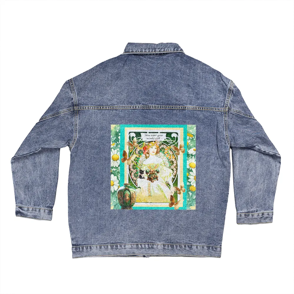 Lady in Waiting for Him to Call Oversized Women's DTG Denim Jacket