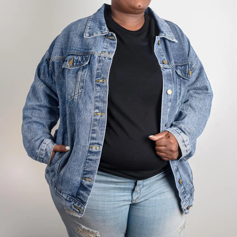 Lady in Waiting for Him to Call Oversized Women's DTG Denim Jacket