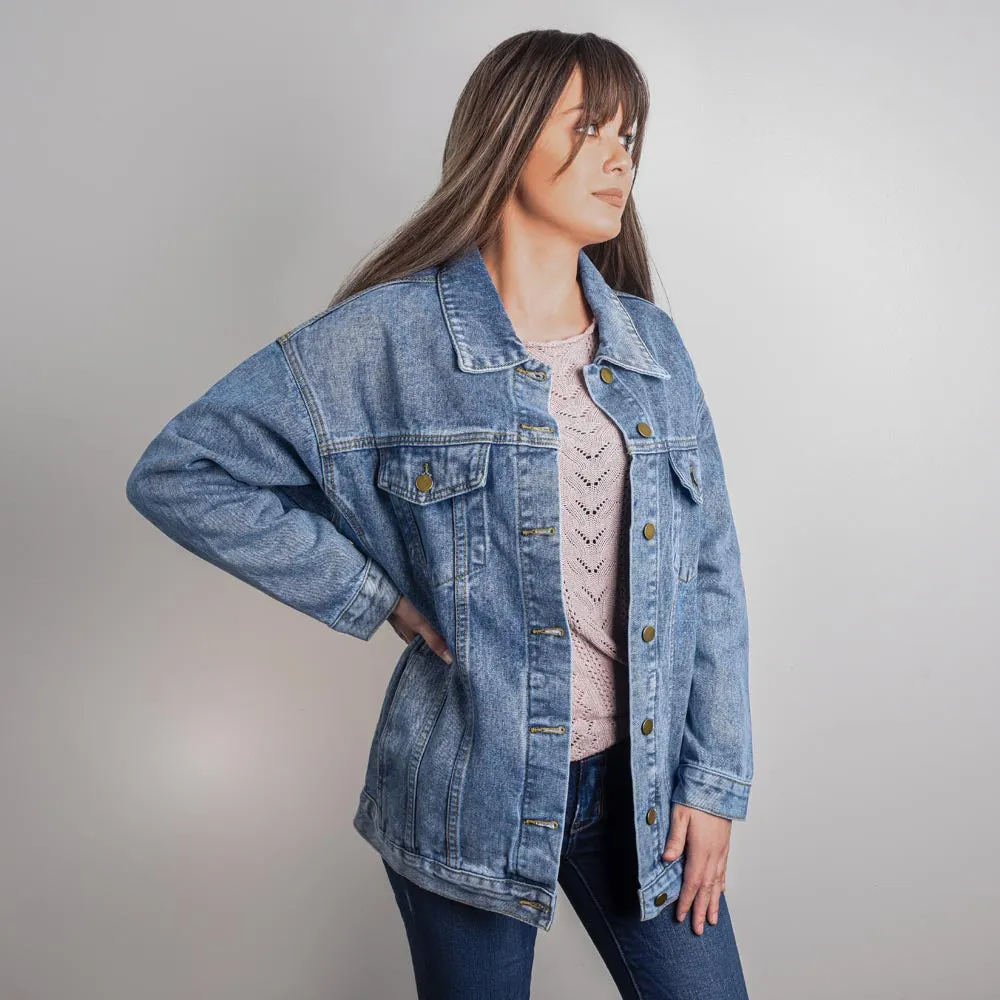 Lady in Waiting for Him to Call Oversized Women's DTG Denim Jacket