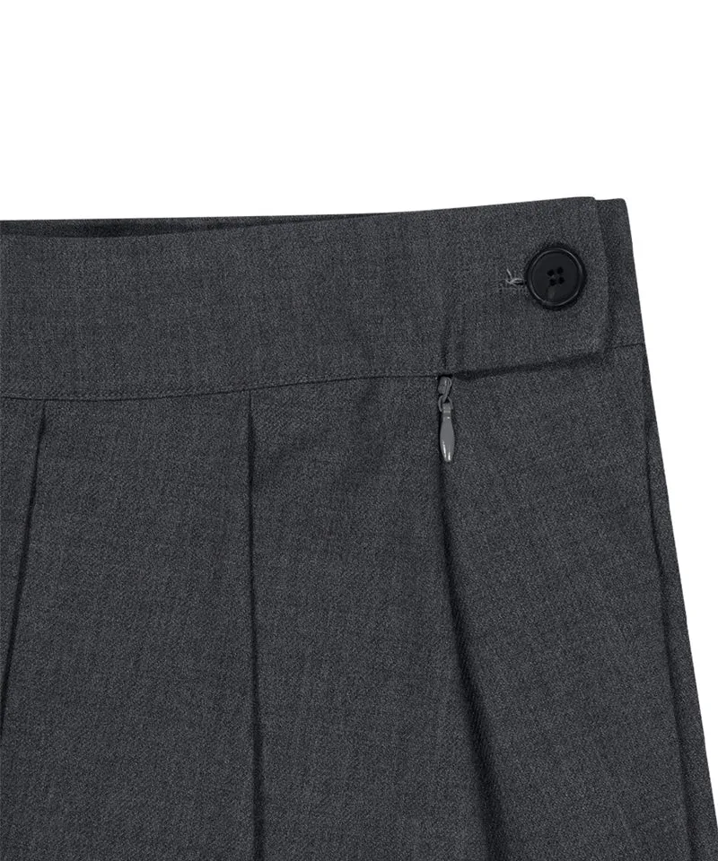 LE SONNET Classic Pleats Wool Skirt - Gray