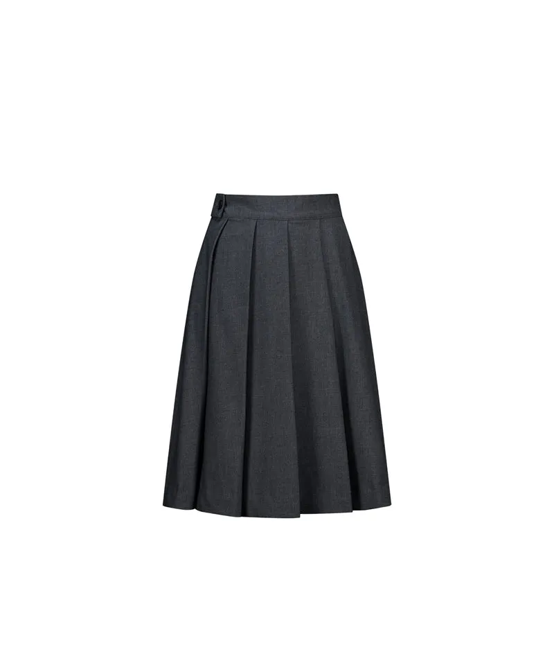 LE SONNET Classic Pleats Wool Skirt - Gray