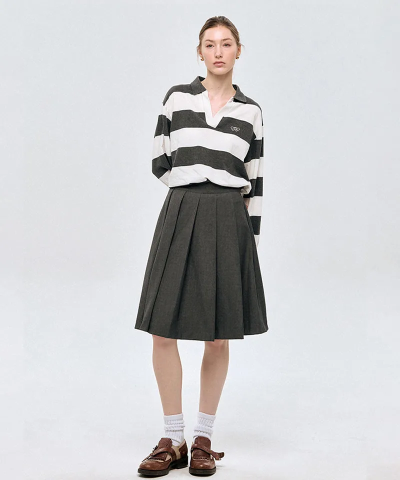 LE SONNET Classic Pleats Wool Skirt - Gray