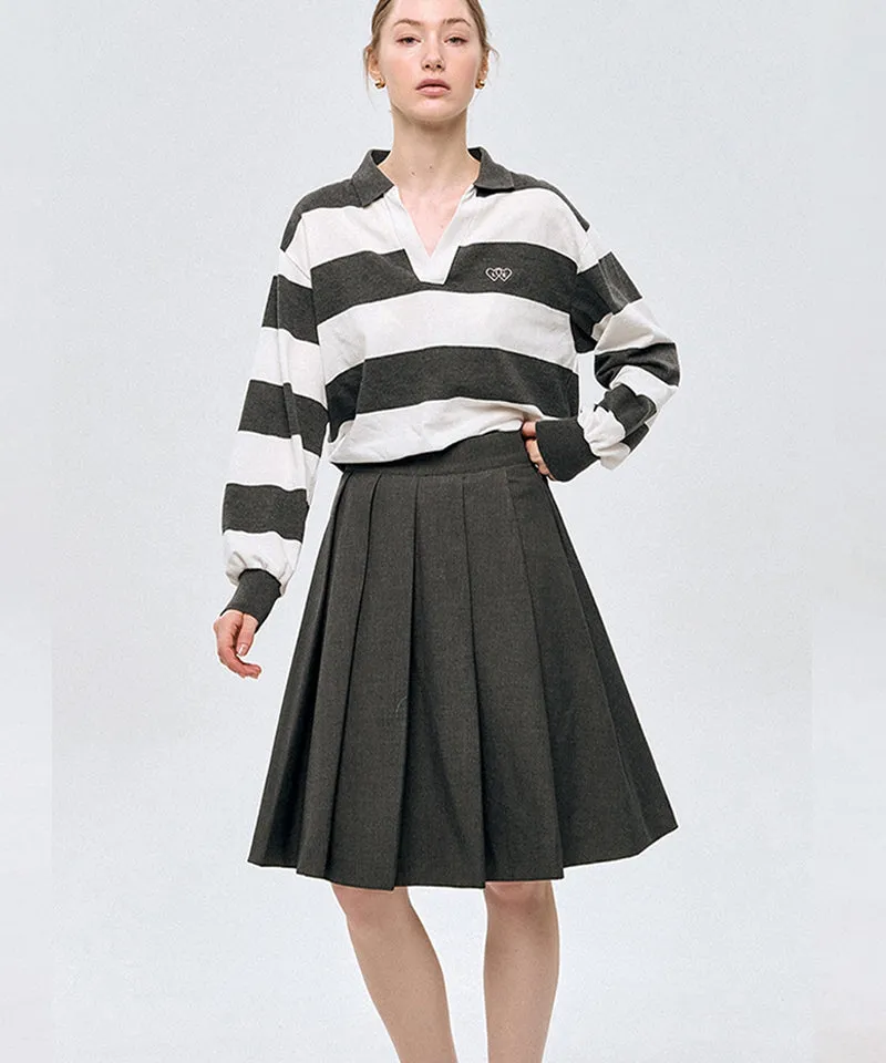 LE SONNET Classic Pleats Wool Skirt - Gray