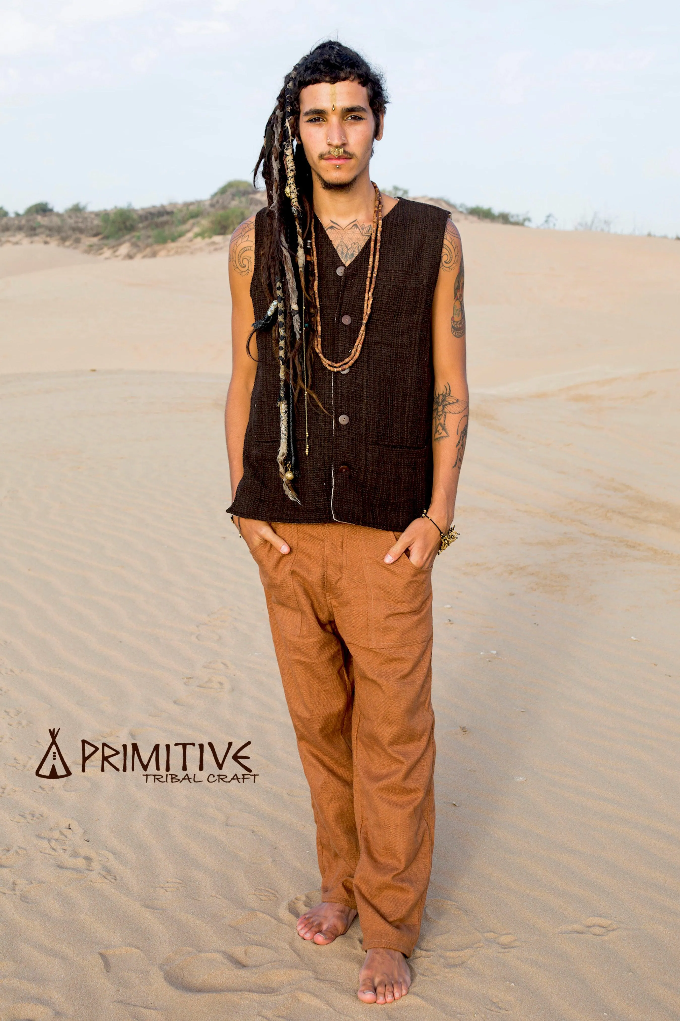 Mens Brown Raw Silk Vest
