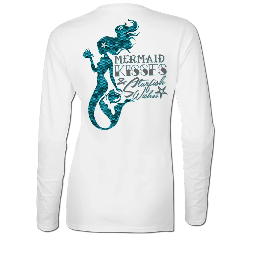 Mermaid Kisses - Ladies V-neck Performance Fishing Tee - Long Sleeve