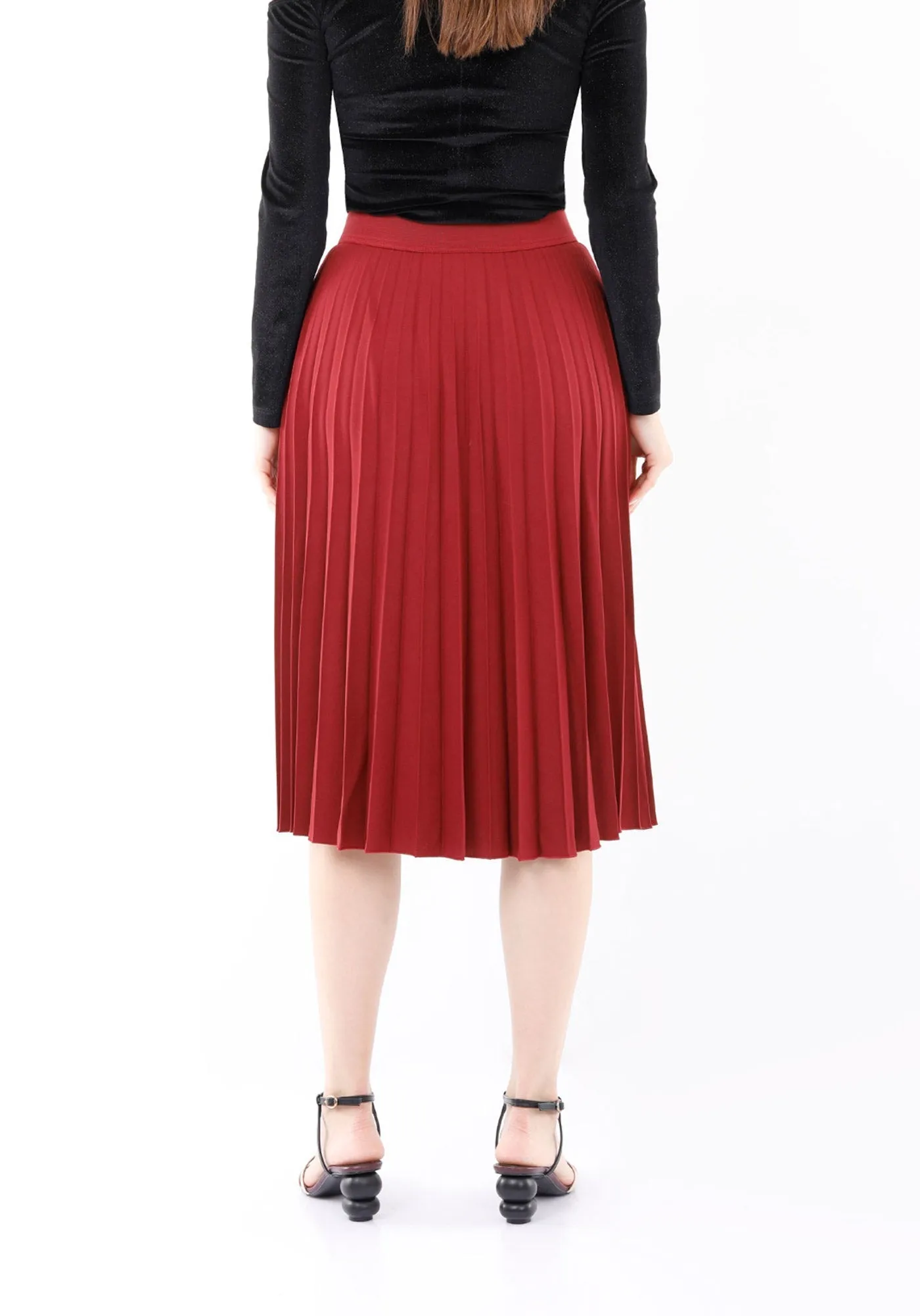 Midi Thin Pleated Below The Knee Skirt