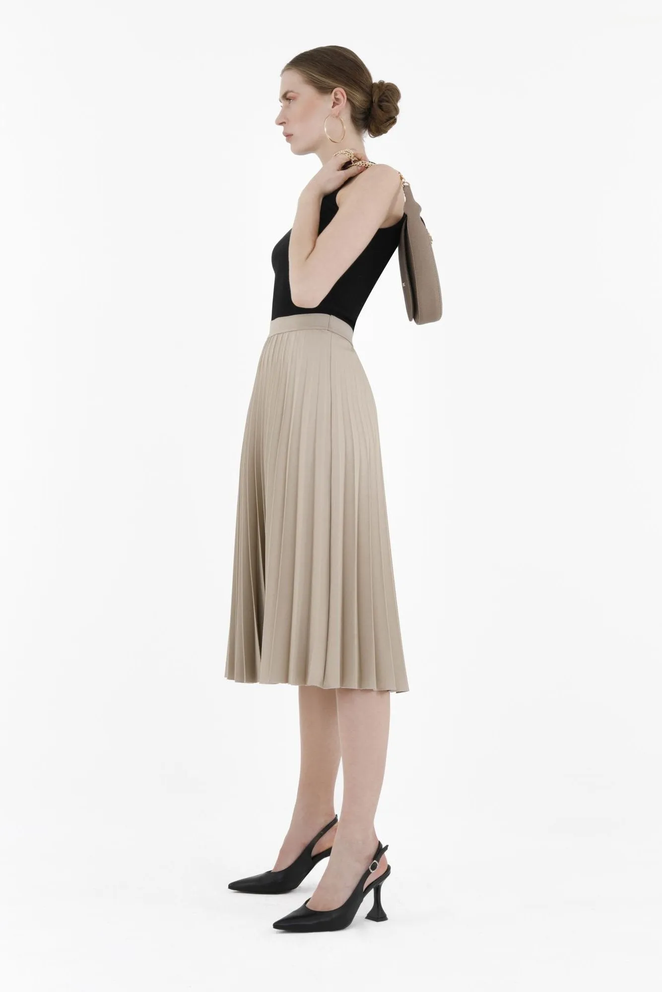 Midi Thin Pleated Below The Knee Skirt