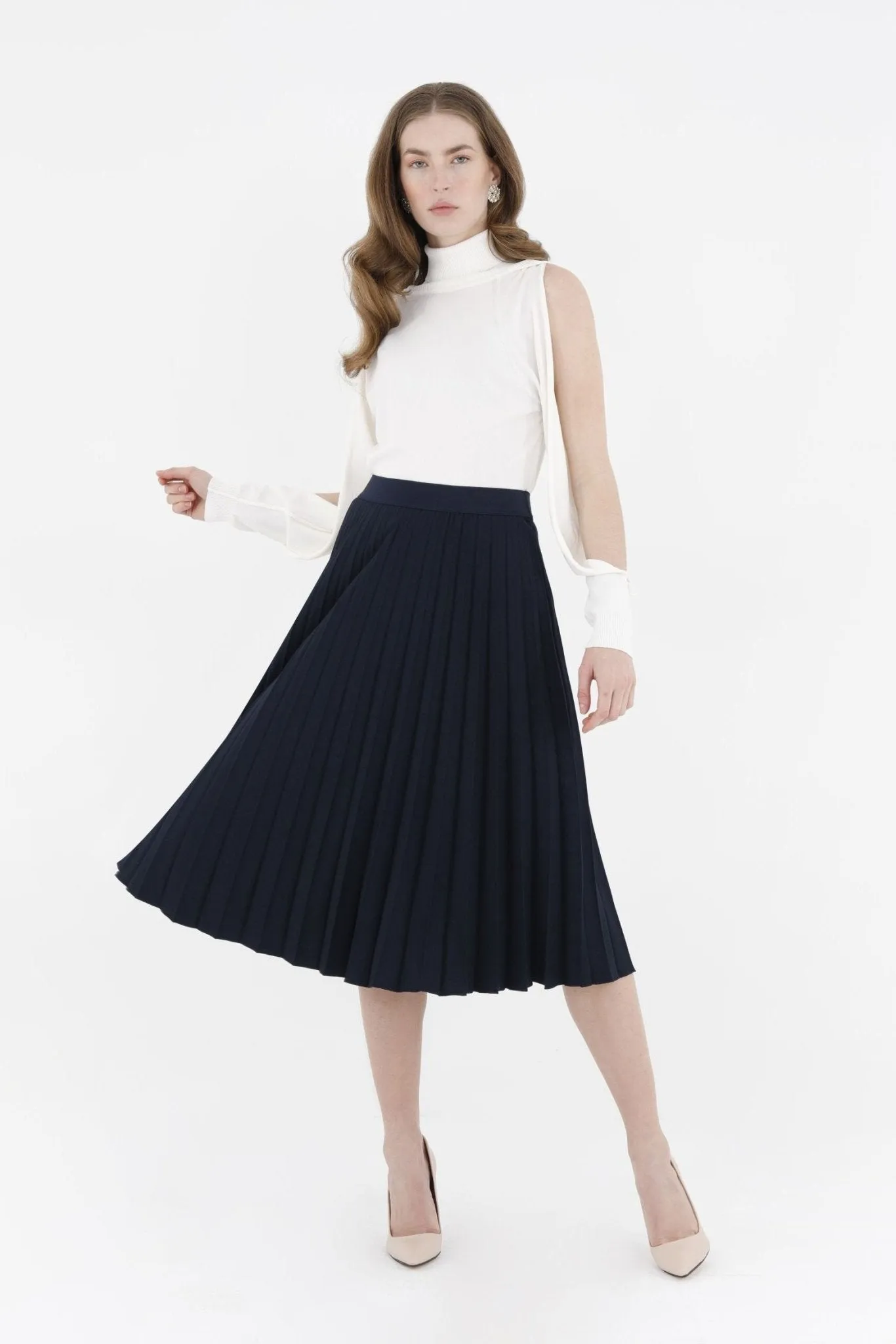 Midi Thin Pleated Below The Knee Skirt