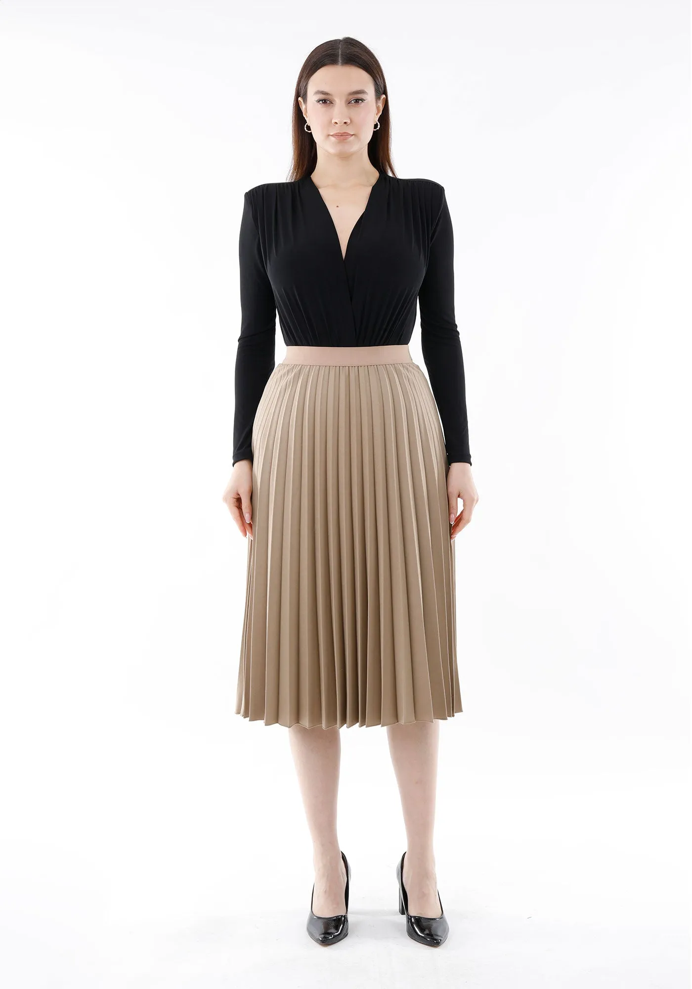 Midi Thin Pleated Below The Knee Skirt