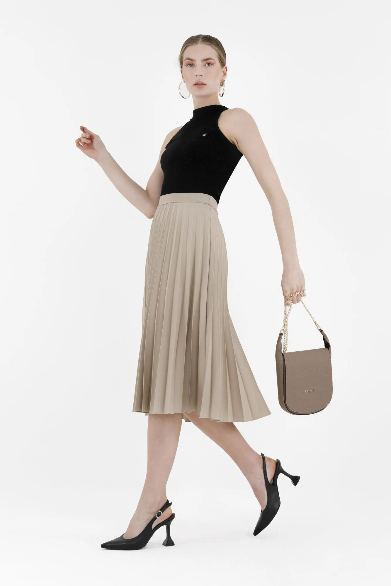 Midi Thin Pleated Below The Knee Skirt