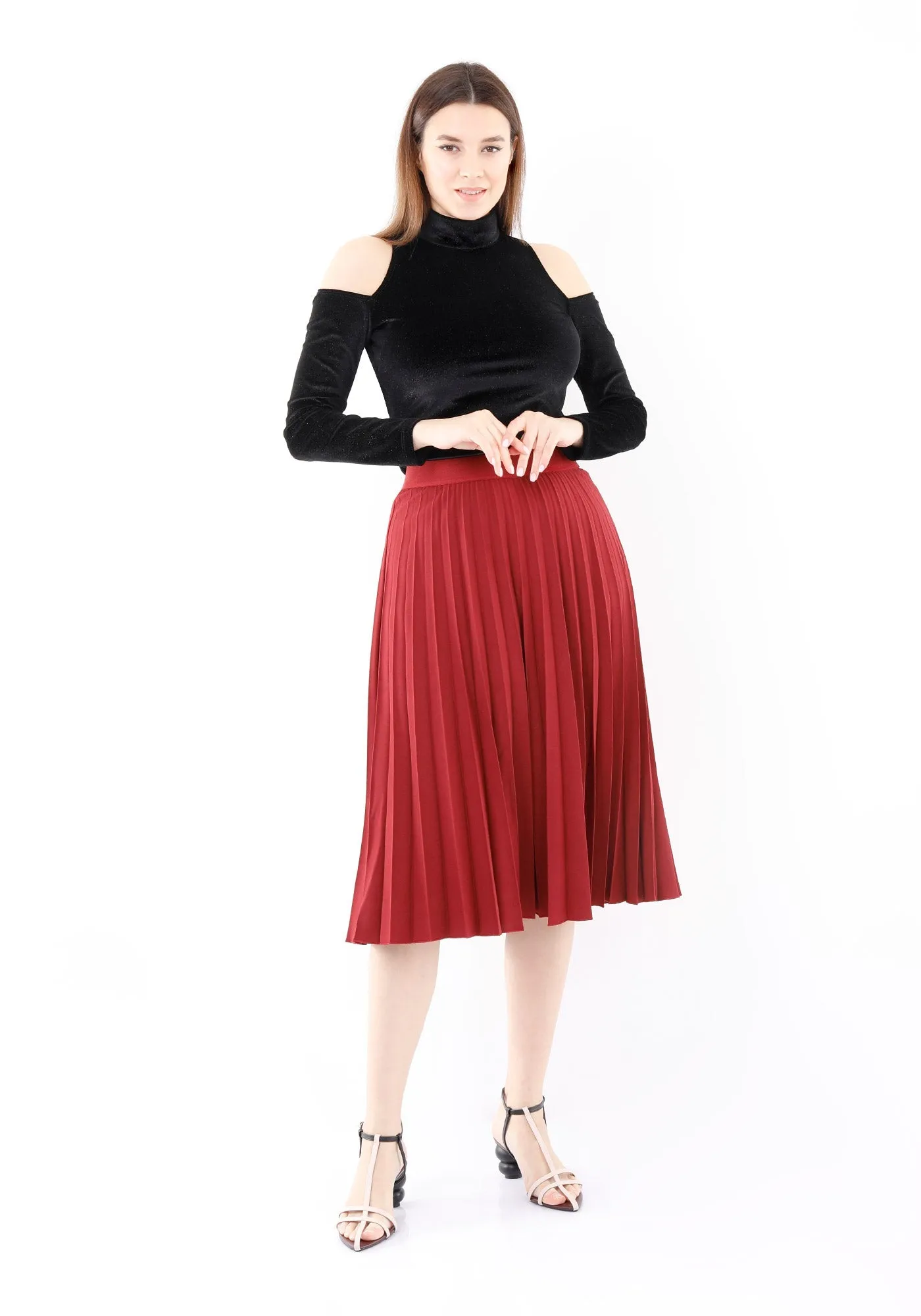 Midi Thin Pleated Below The Knee Skirt