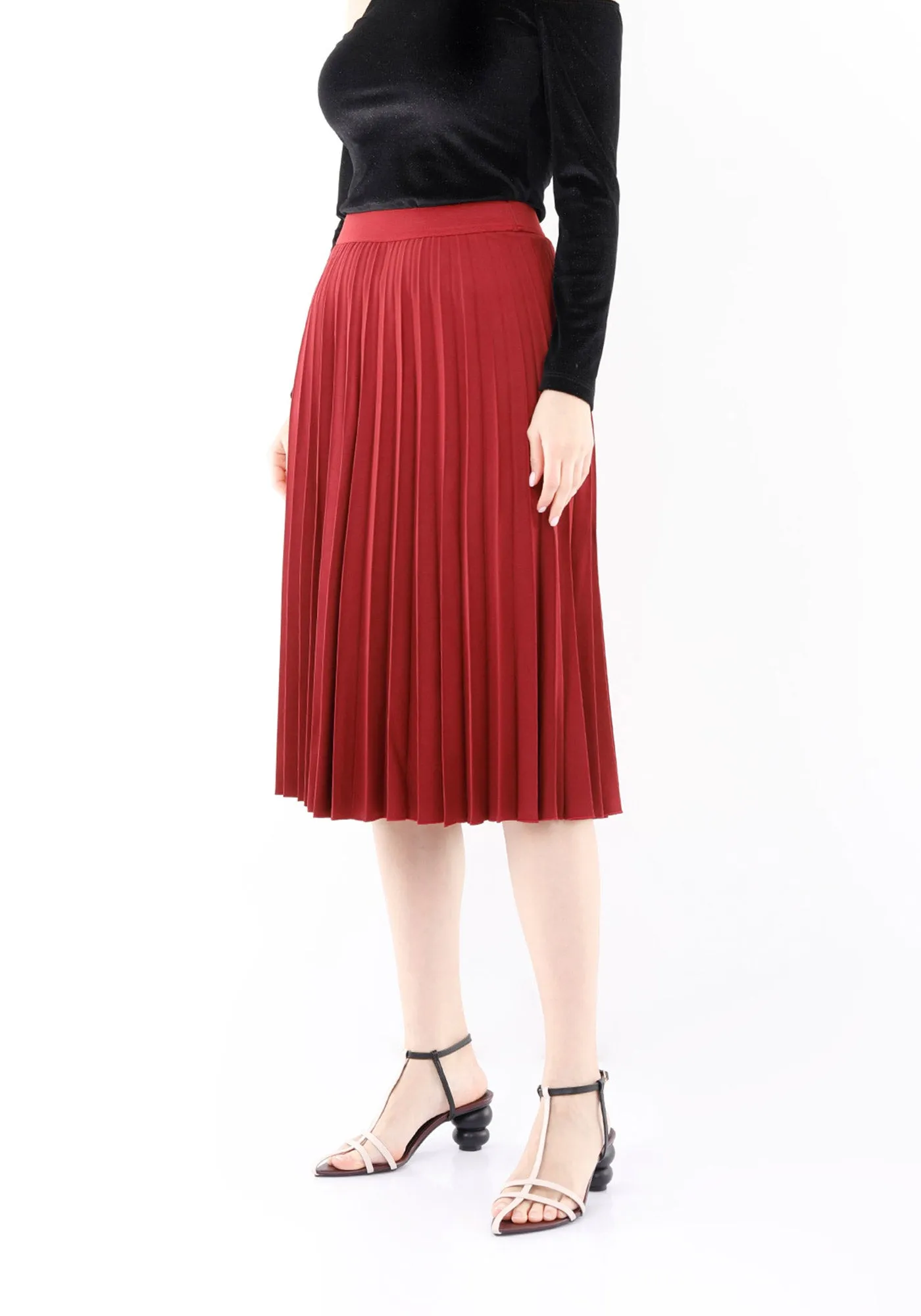 Midi Thin Pleated Below The Knee Skirt