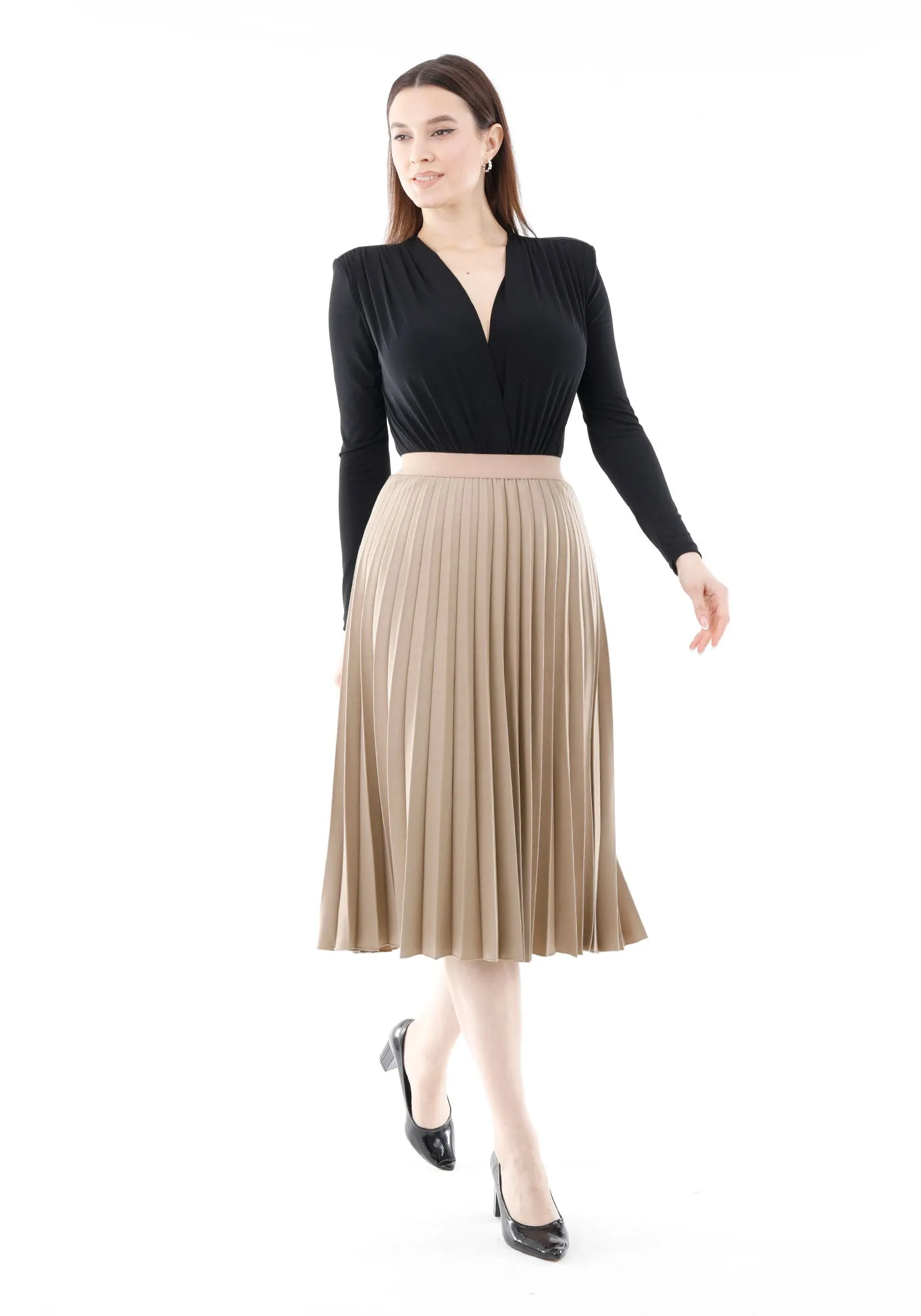Midi Thin Pleated Below The Knee Skirt