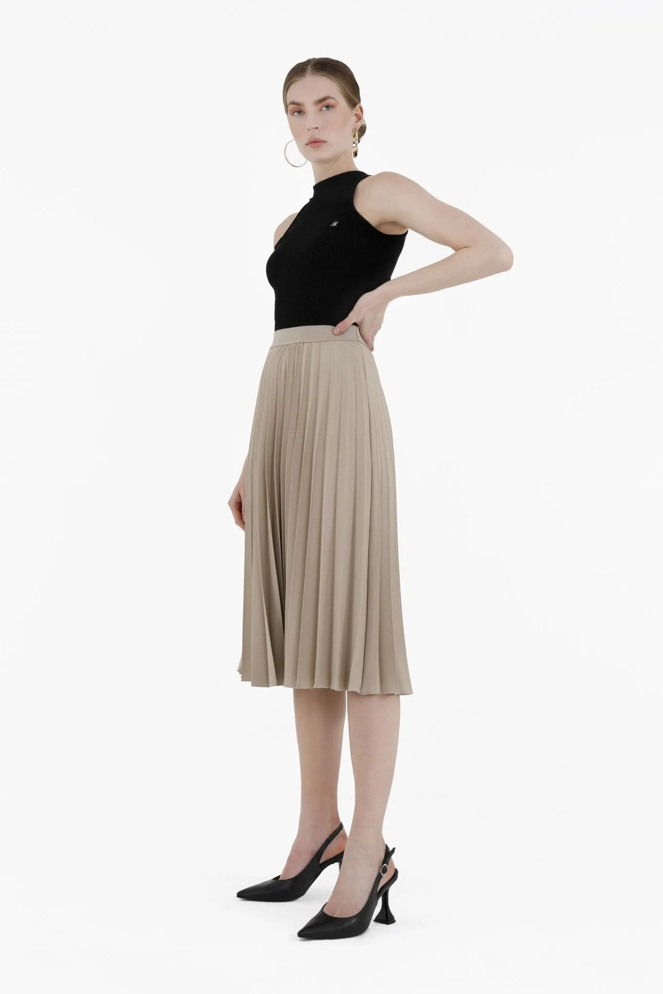 Midi Thin Pleated Below The Knee Skirt