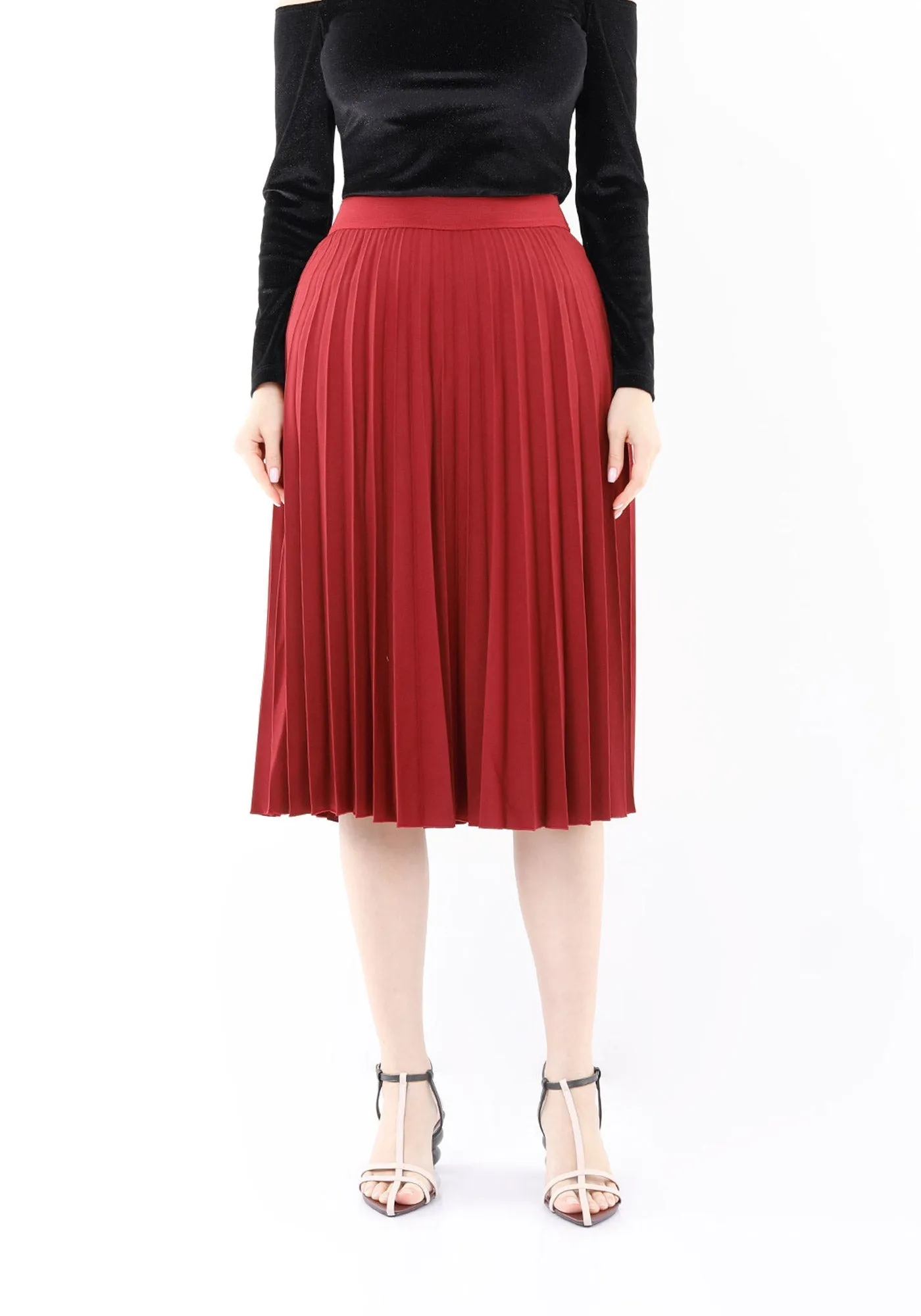 Midi Thin Pleated Below The Knee Skirt