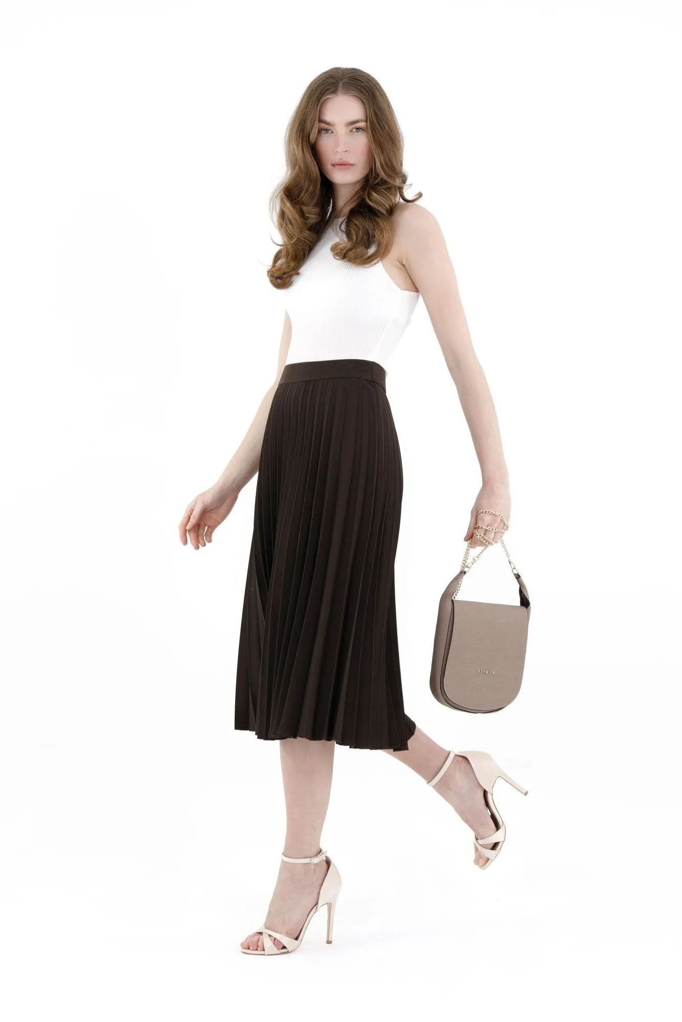 Midi Thin Pleated Below The Knee Skirt