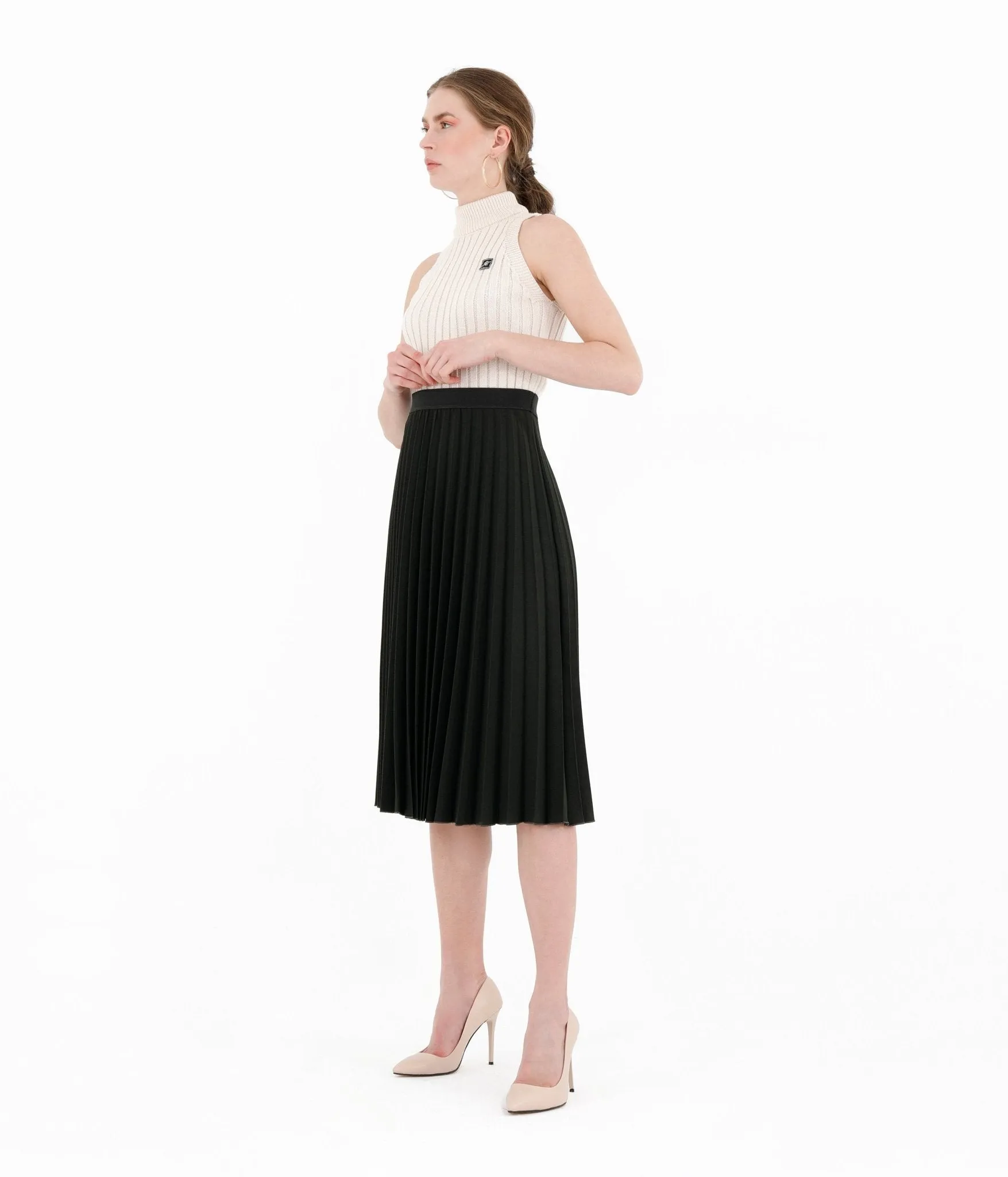 Midi Thin Pleated Below The Knee Skirt