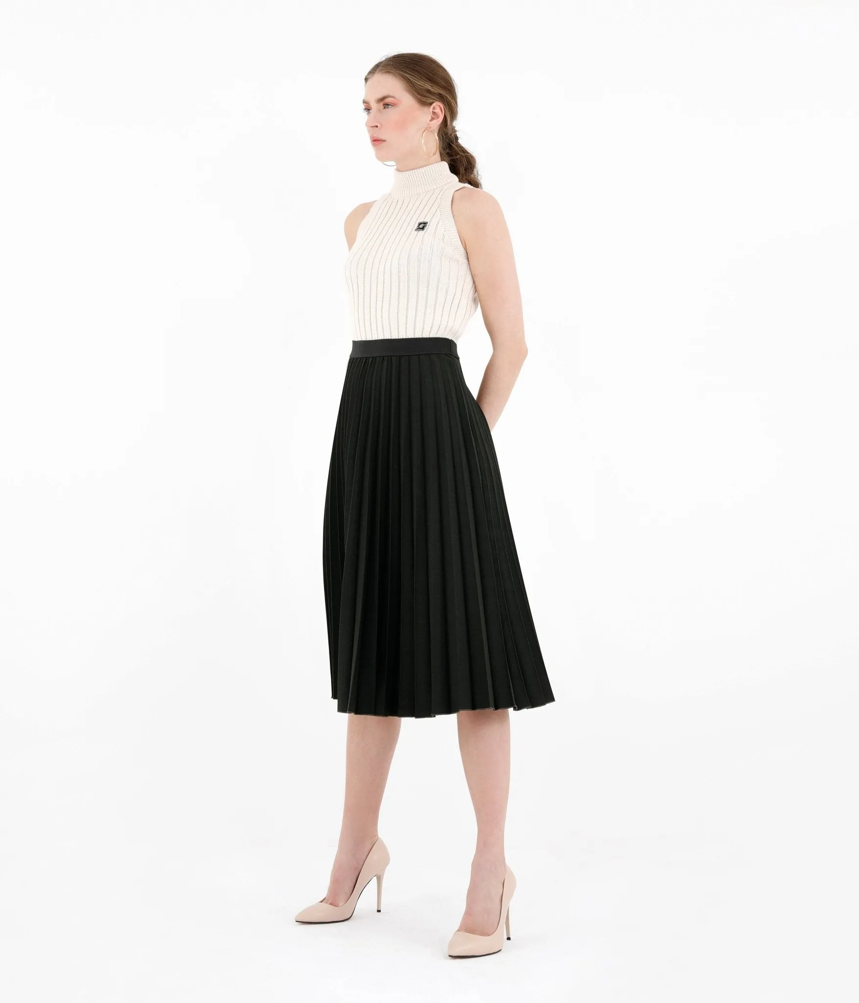 Midi Thin Pleated Below The Knee Skirt