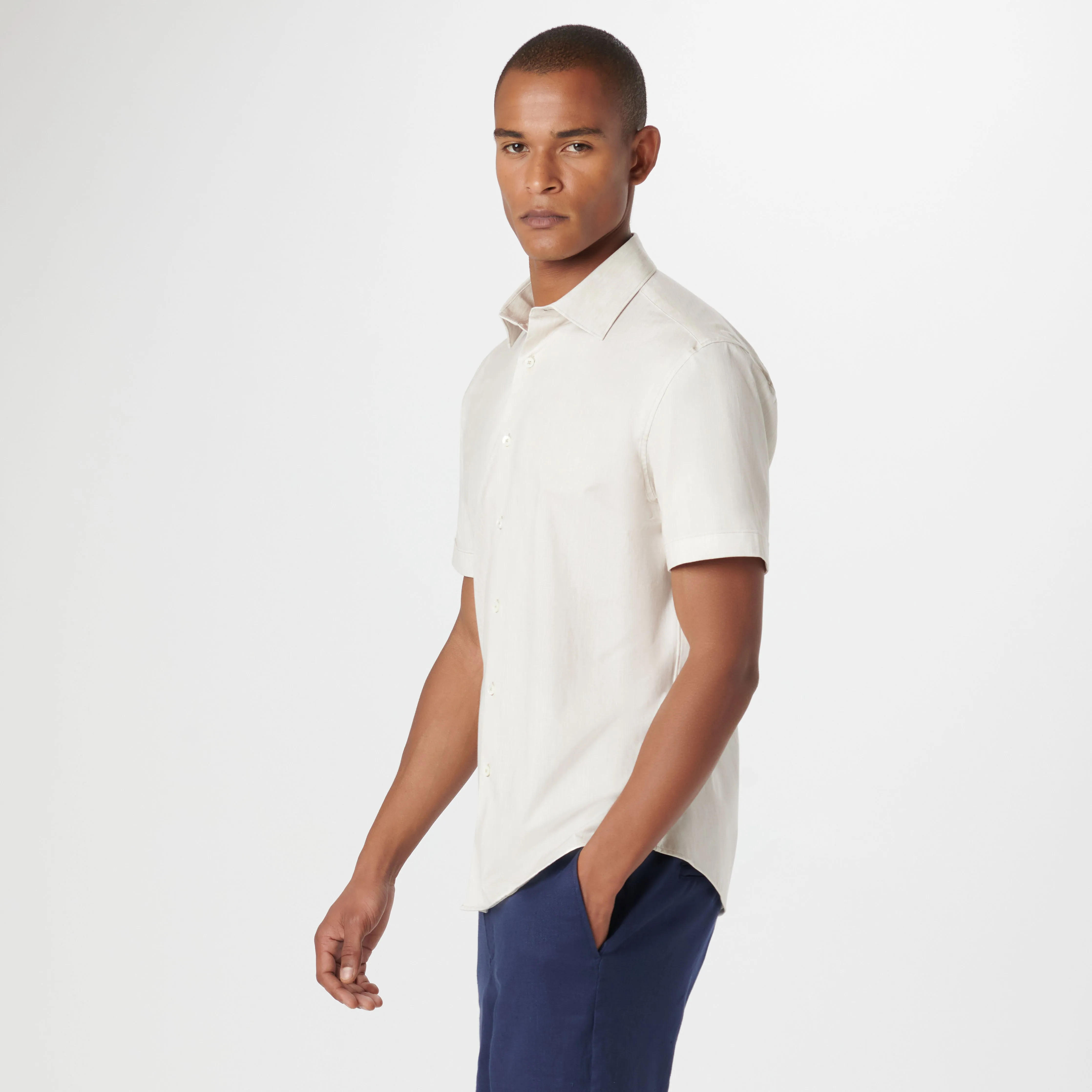 Miles Chambray Print OoohCotton Short Sleeve Shirt