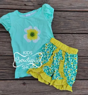 Mint Sunflower Short Set & Romper