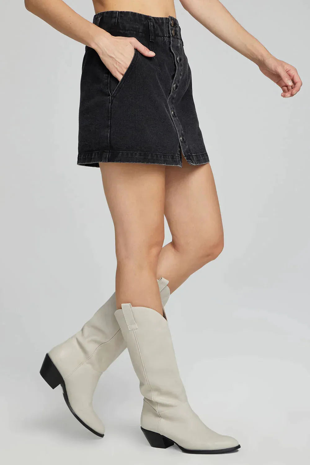 MISFIT ITEM - The Addy Washed Black Denim Skirt by Saltwater Luxe // Size M