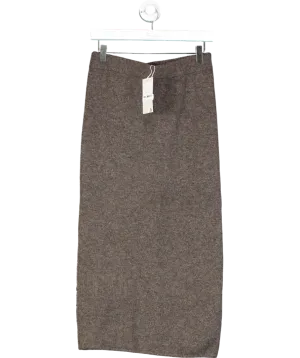 NA-KD Brown Knitted Mid Waist Midi Skirt UK XS