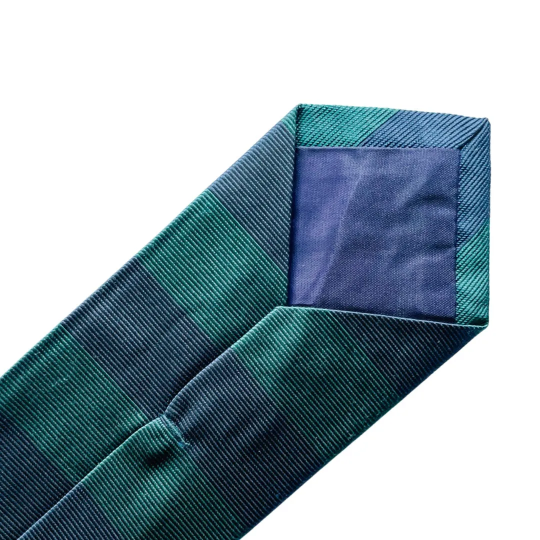 Navy Blue & Green Silk Striped Tie